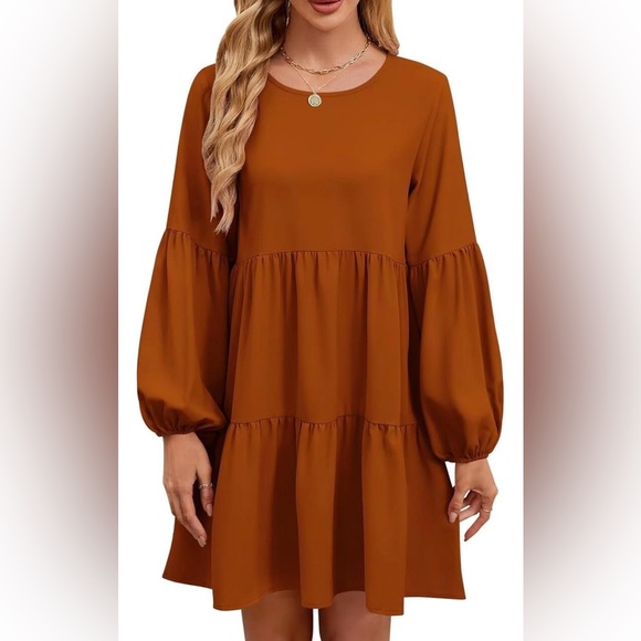 Elegant Caramel/Rust Tiered Dress - Picture 2 of 5